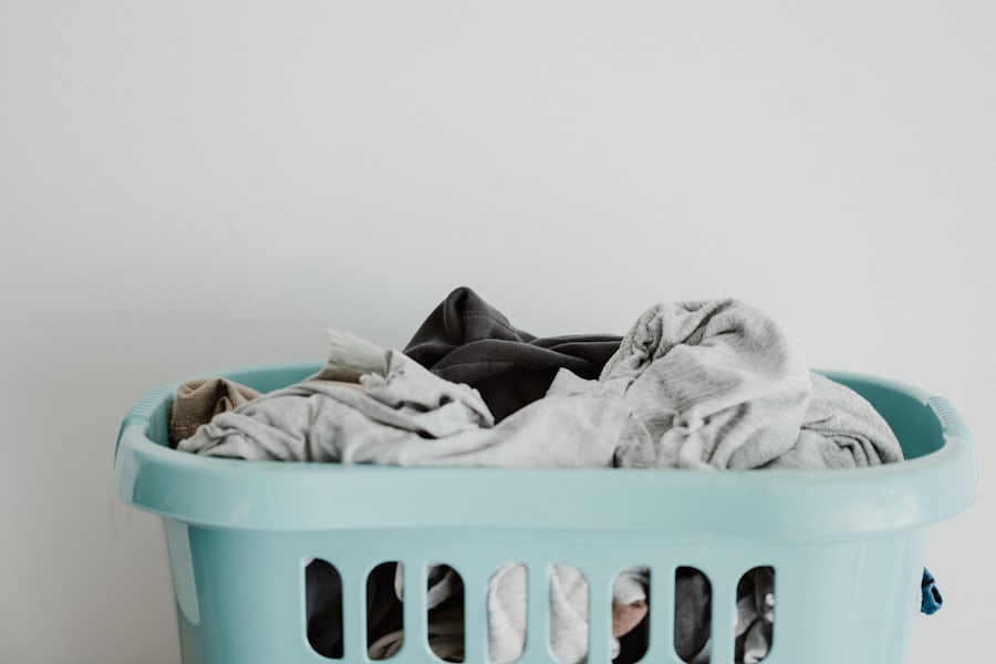 Magic Chef-style compact stacked washer in apartment laundry